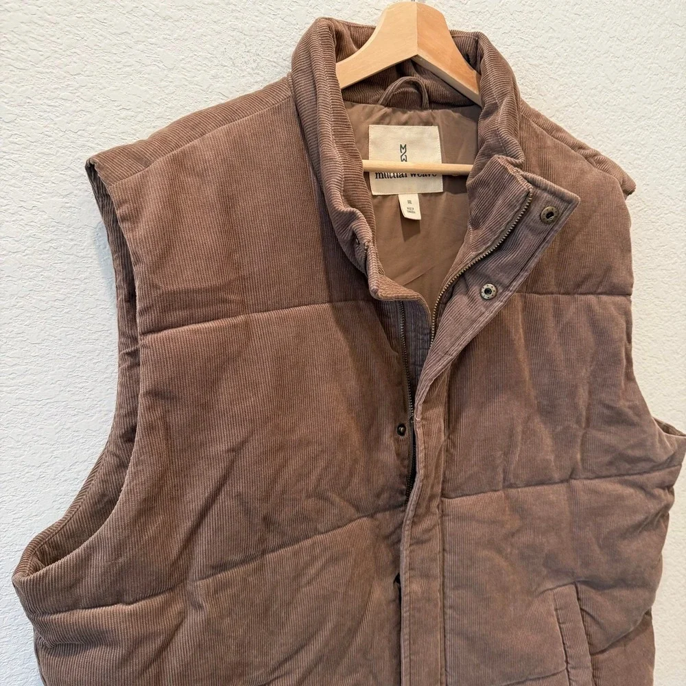 Mutual Weave Mens Brown Corduroy Puffer Vest Quilted Full Zip XXL
